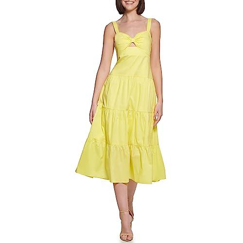 guess women's sleeveless cotton maxi dress, citron, 12