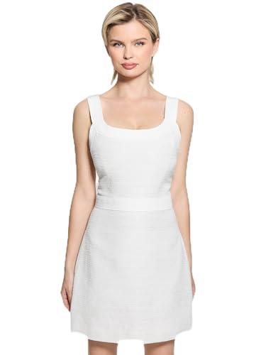 guess women's sleeveless elsie dress, white tweed combo