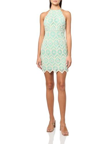 guess women's sleeveless erin crochet dress, lagoon fog multi