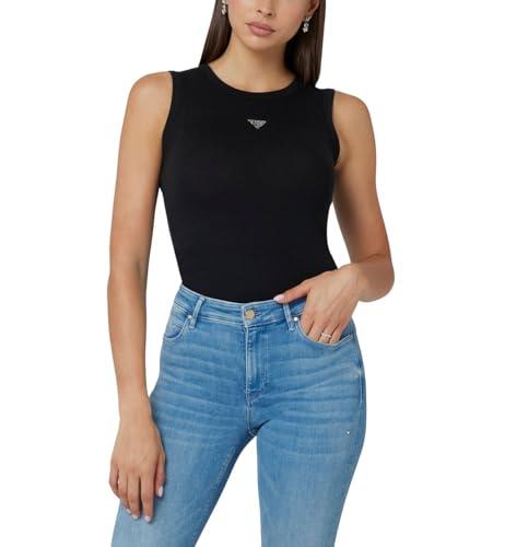 guess women's sleeveless michela embellishment top, jet black