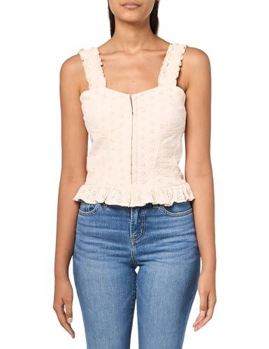 guess women's sleeveless sangallo carmen top, pink garment dye
