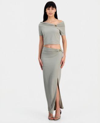 guess womens brigitte off the shoulder top midi skirt