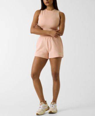 guess womens clara round neck sleeveless crop top relaxed fit high rise shorts