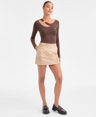 guess womens eleanor buckle strap top camryn faux suede mini skirt