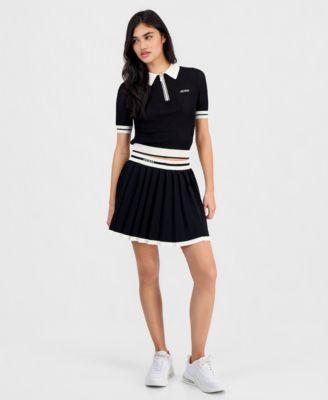 guess womens gabry cropped collared polo sweater gabry pleated sweater mini skirt