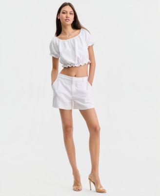 guess womens issa linen cropped top arya linen shorts