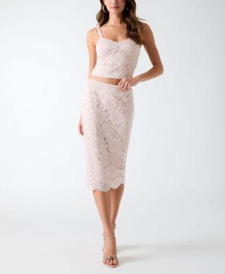 guess womens katrina bralette lace top midi lace pencil skirt