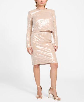 guess womens lavinia sequin long sleeve sequin top pencil skirt
