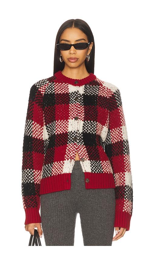 guest in residence buffalo plaid cardigan in red.