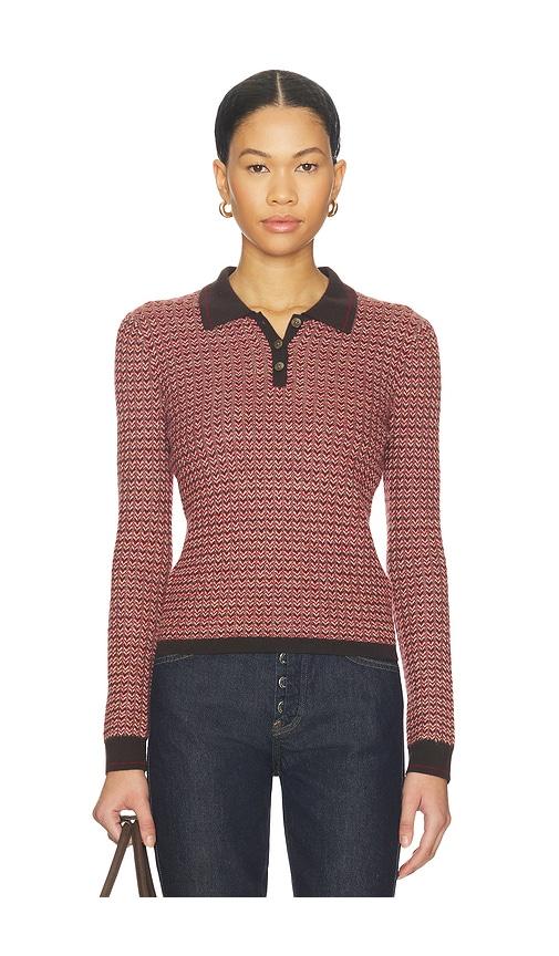 guest in residence chevron long sleeve shrunken polo top in brown,red.