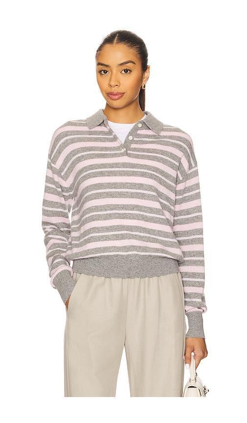 guest in residence collegiate stripe polo sweater in grey,pink.