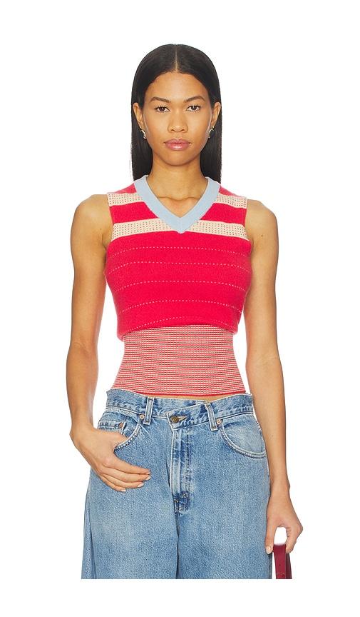 guest in residence collegiate stripe vest in red.