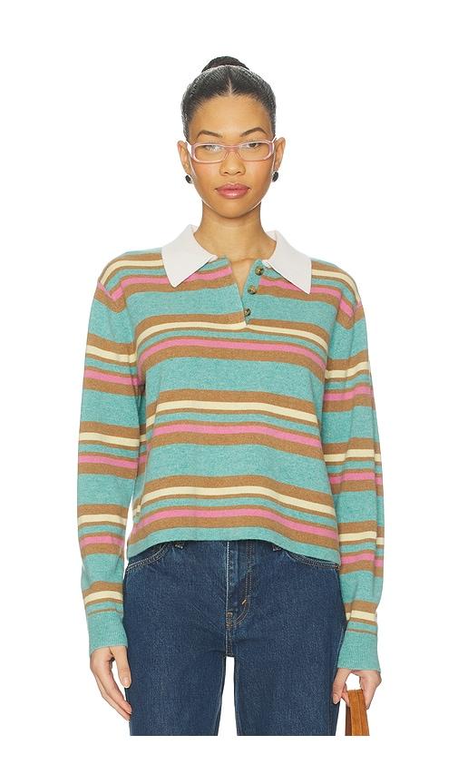 guest in residence cropped stripe rugby sweater in blue,brown.
