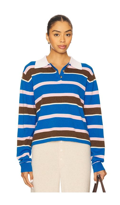 guest in residence cropped stripe rugby sweater in blue.