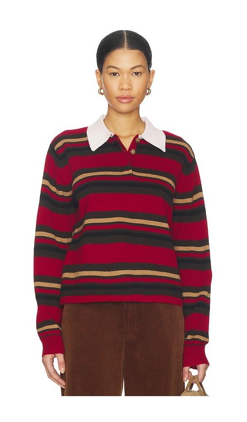 guest in residence cropped stripe rugby sweater in red,brown.