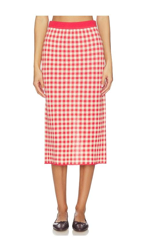 guest in residence gingham long skirt in red.