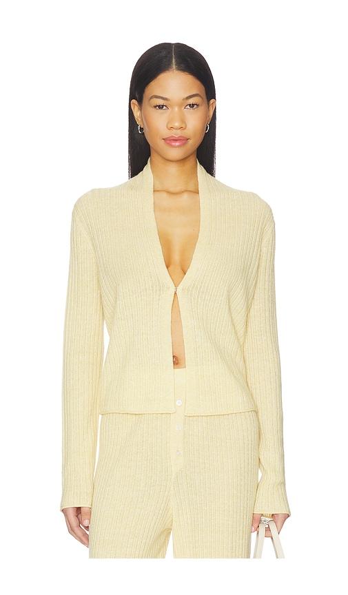 guest in residence rib stealth cardigan in lemon.