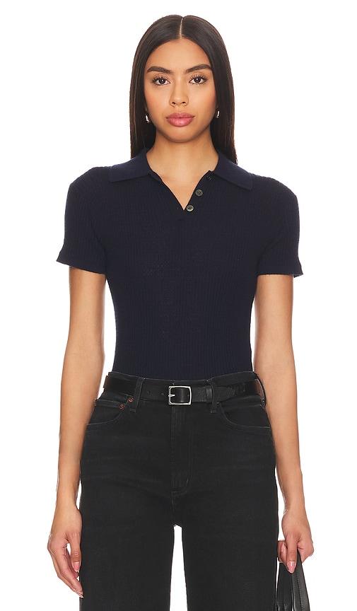 guest in residence shrunken polo top in navy.
