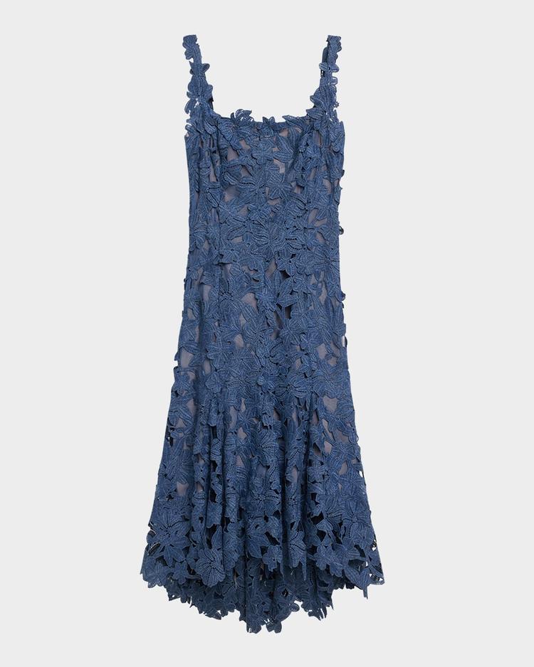 guipure asymmetric trumpet midi day dress