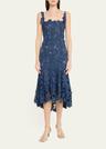 guipure asymmetric trumpet midi day dress