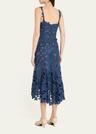 guipure asymmetric trumpet midi day dress