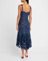 guipure asymmetric trumpet midi day dress