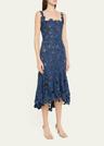 guipure asymmetric trumpet midi day dress