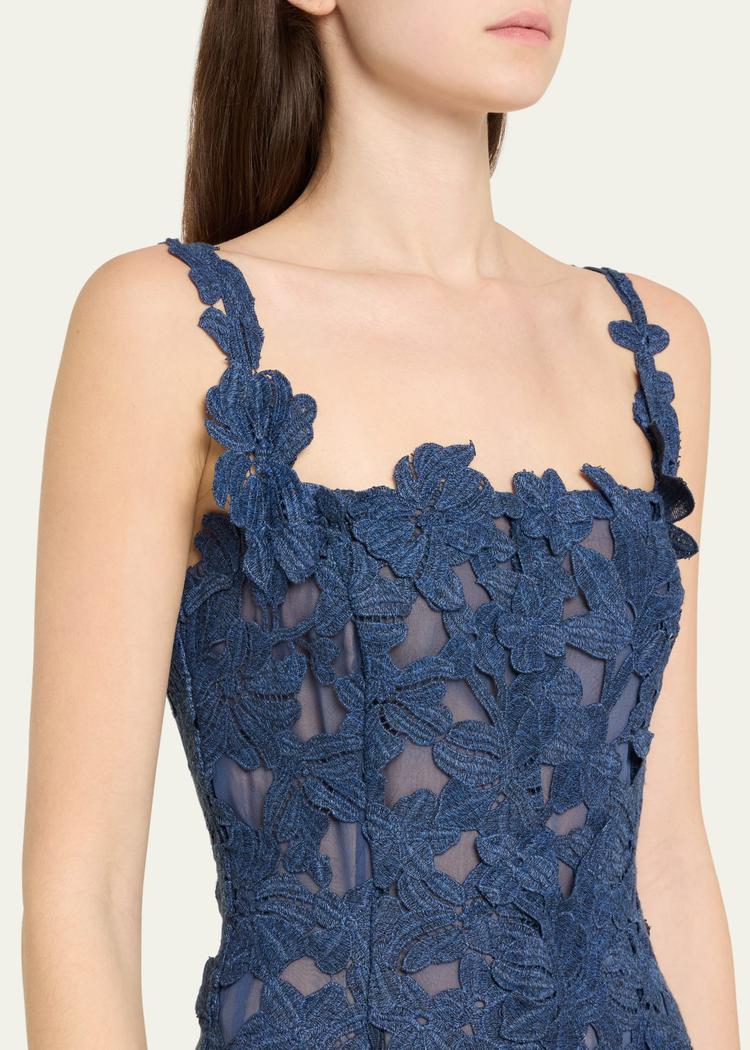 guipure asymmetric trumpet midi day dress