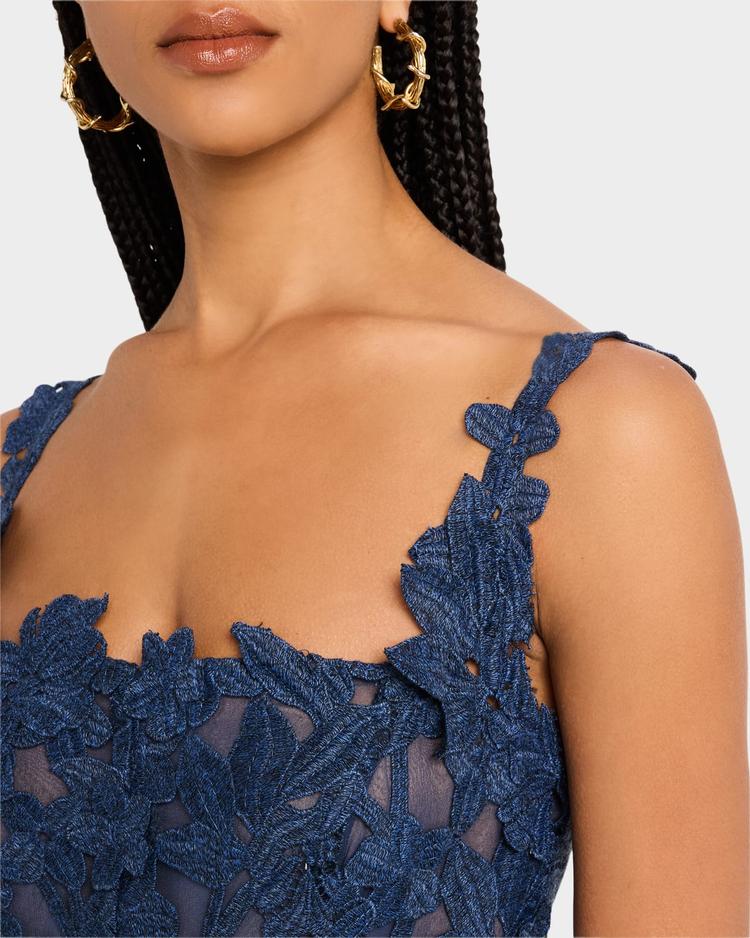 guipure asymmetric trumpet midi day dress