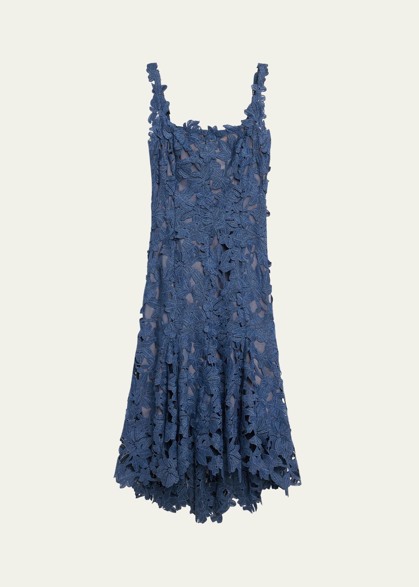 guipure asymmetric trumpet midi day dress