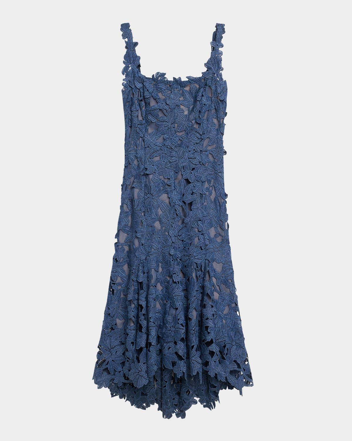 guipure asymmetric trumpet midi day dress