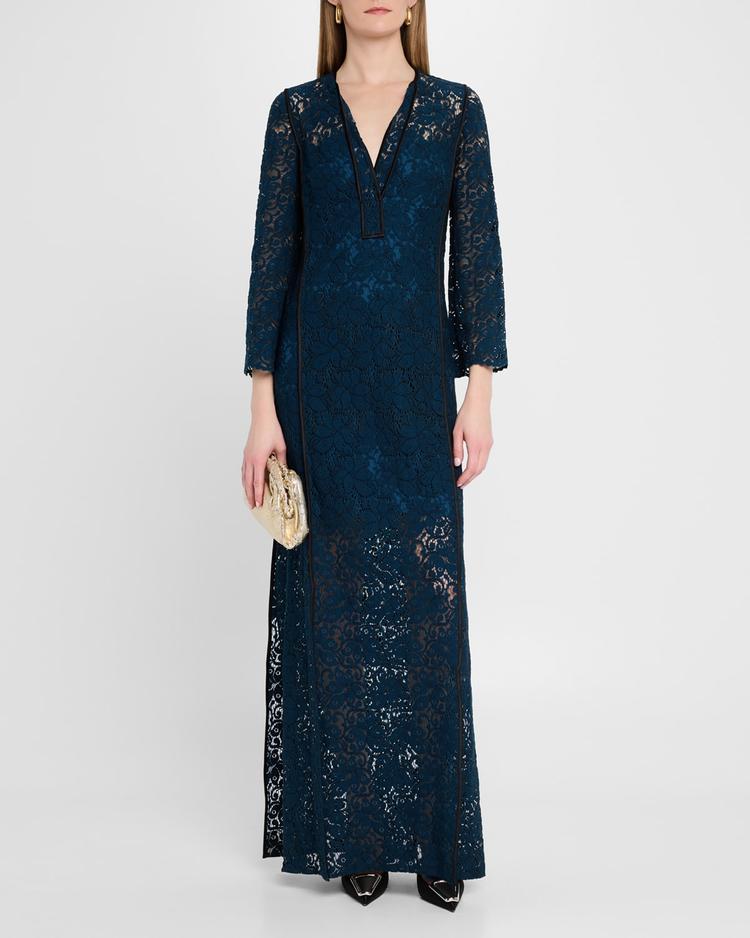 guipure bracelet-sleeve kaftan gown