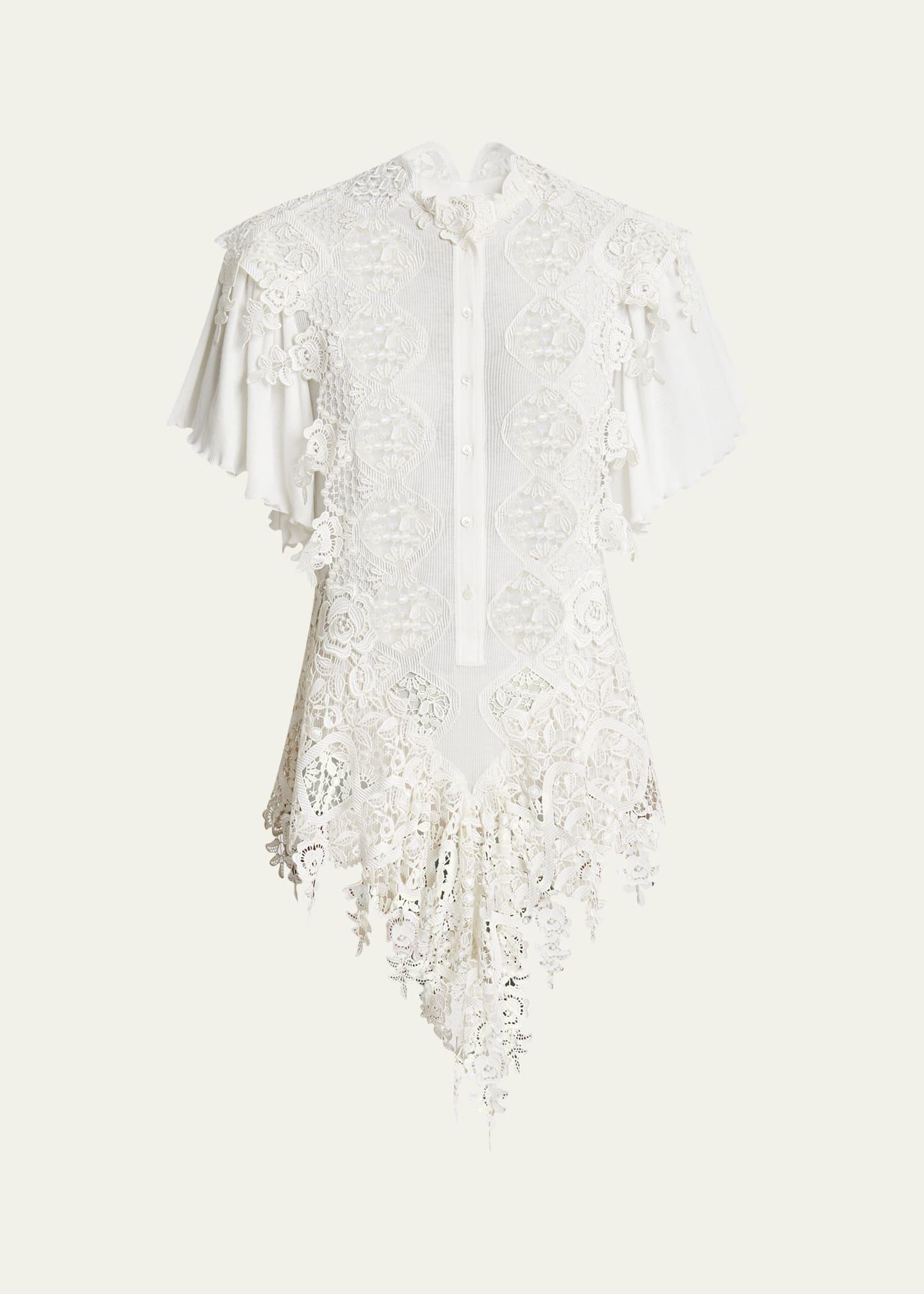 guipure lace asymmetric mini dress