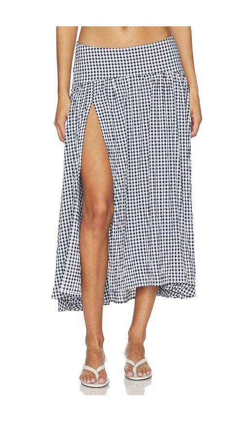 guizio alegra low rise maxi skirt in navy.
