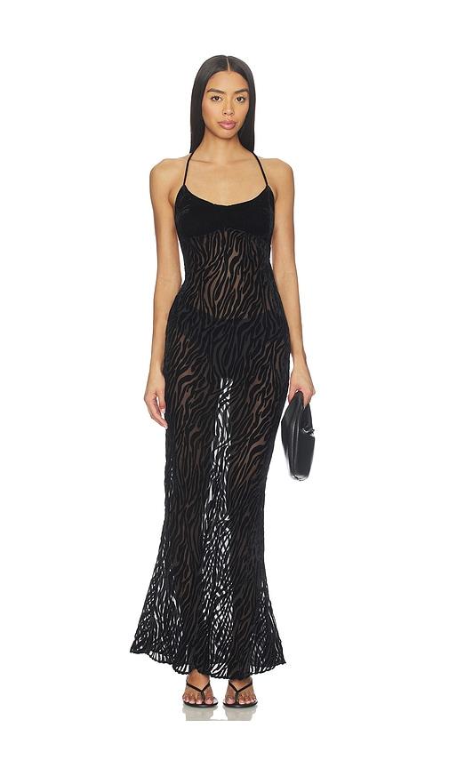 guizio burnout velvet maxi dress in black.