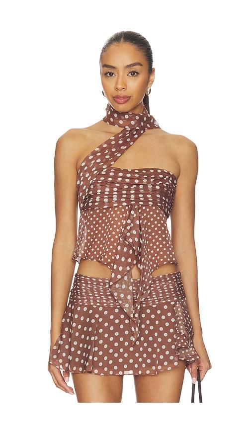guizio chiffon wrap top in chocolate.