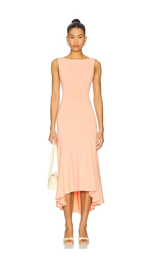 guizio daye midi dress in coral.