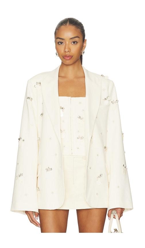 guizio embellished oversized blazer in cream.