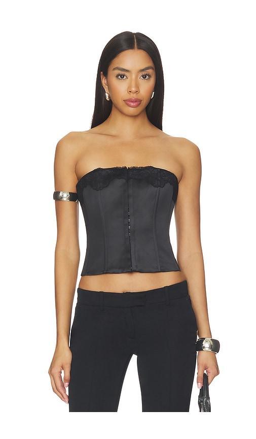 guizio jean lace trim satin corset in black.