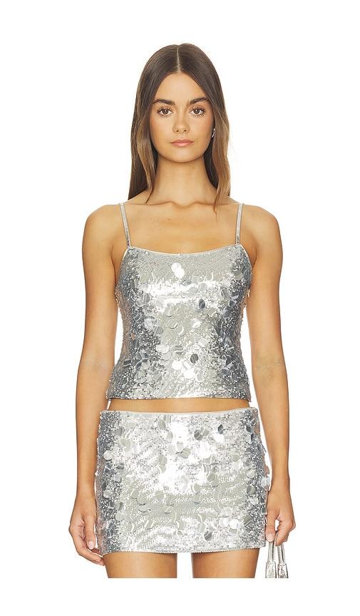guizio paillette cami in metallic silver, grey.