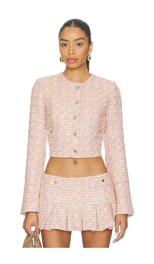 guizio patch pocket crop jacket in pink.