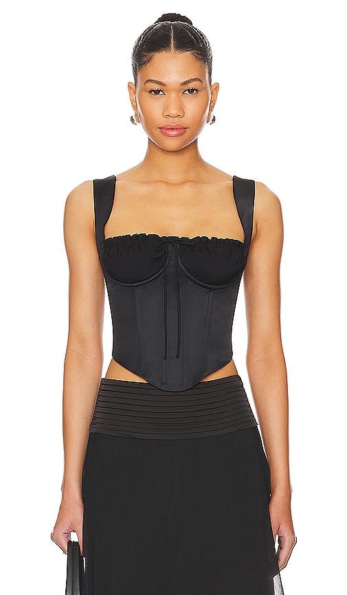 guizio ruched cup bustier top in black.
