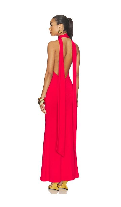 guizio scarf open neck dress in red.