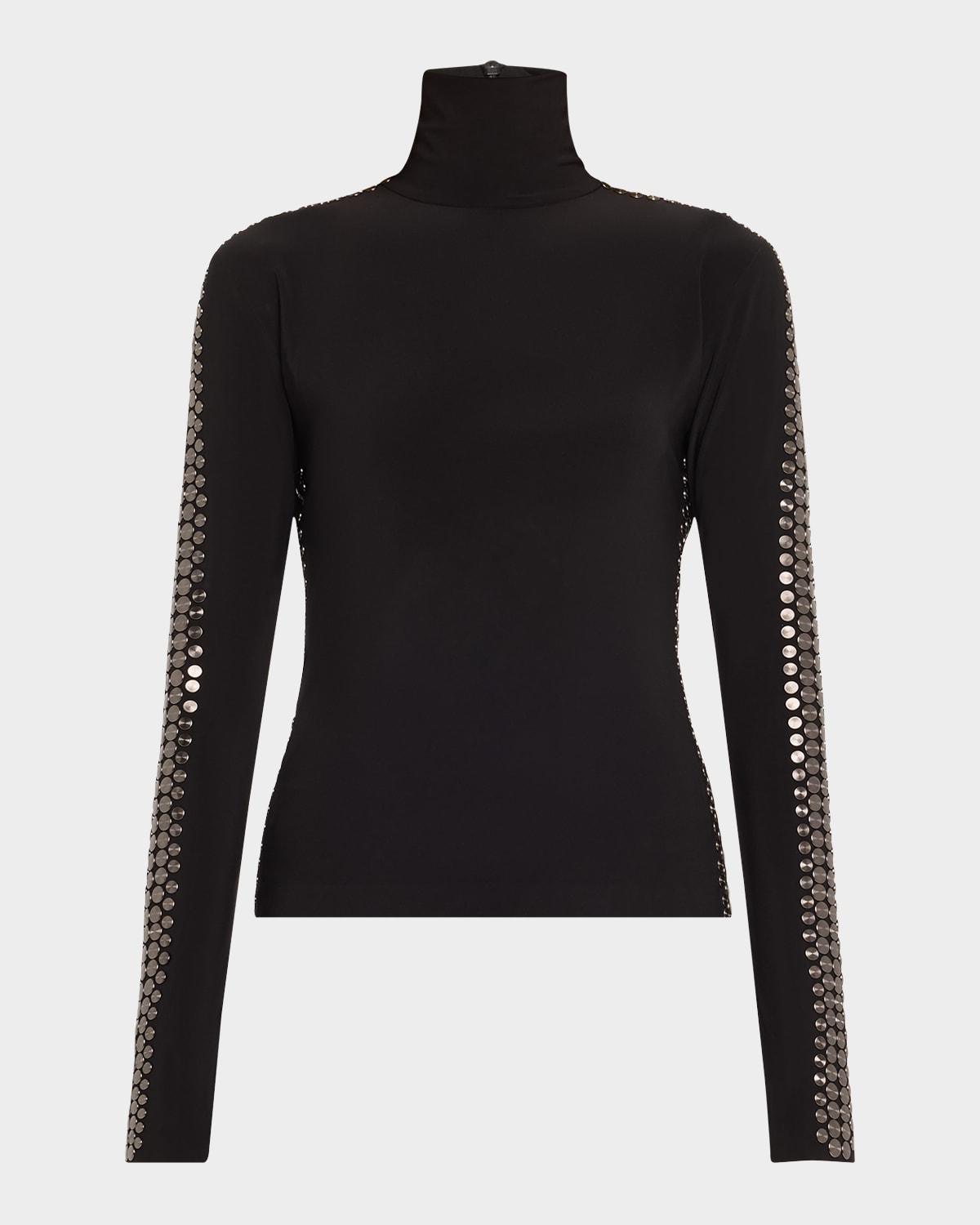 gunmetal stud slim-fit turtleneck top