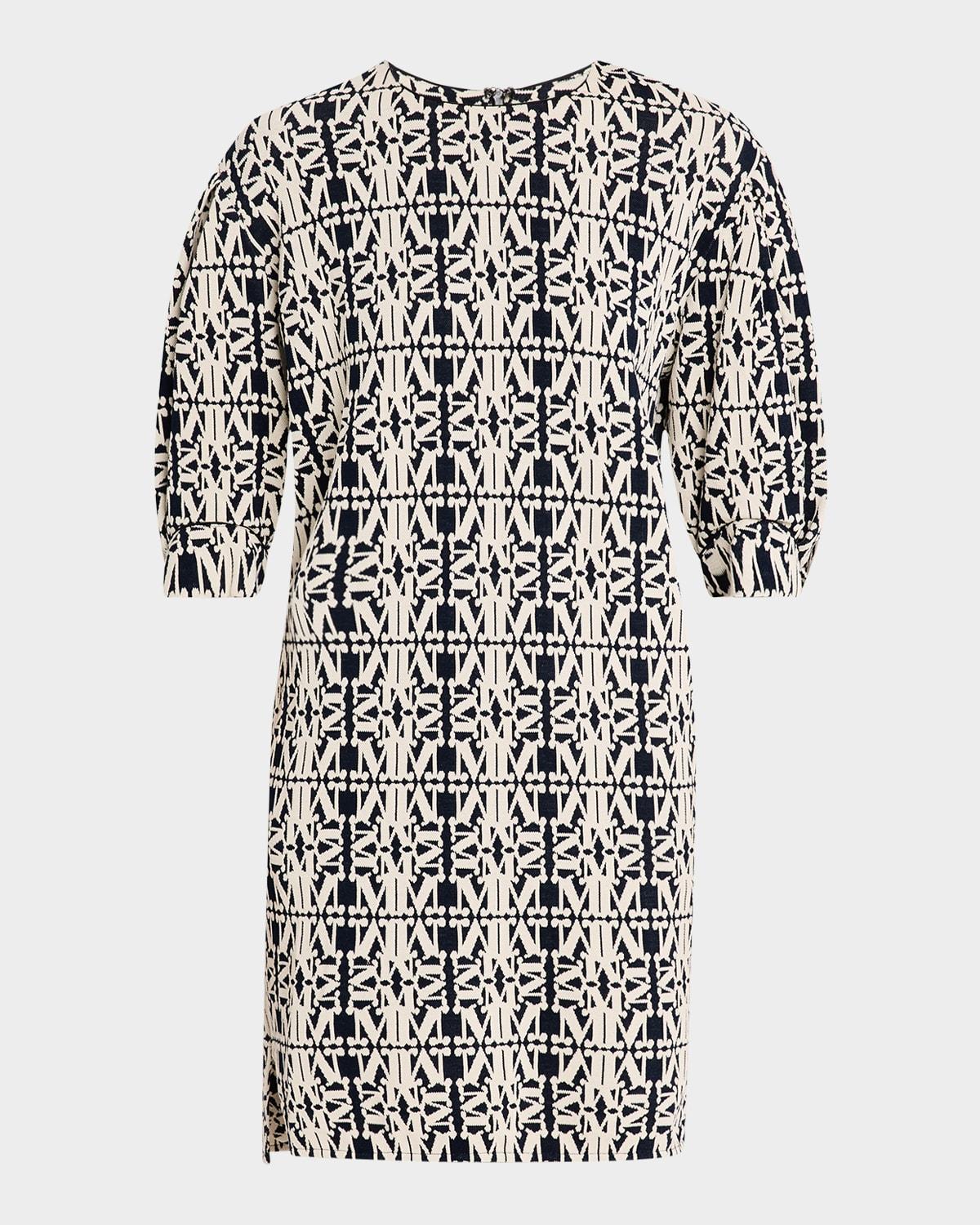 gustavo monogram jacquard puff-sleeve mini dress