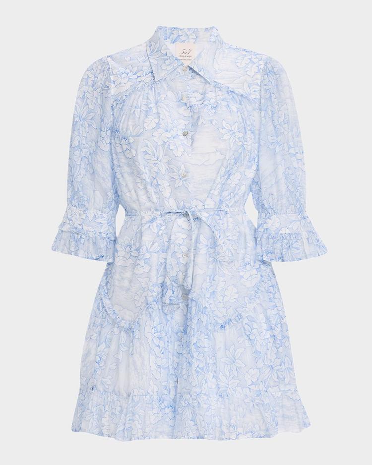 gwendoline floral puff-sleeve ruffled mini dress