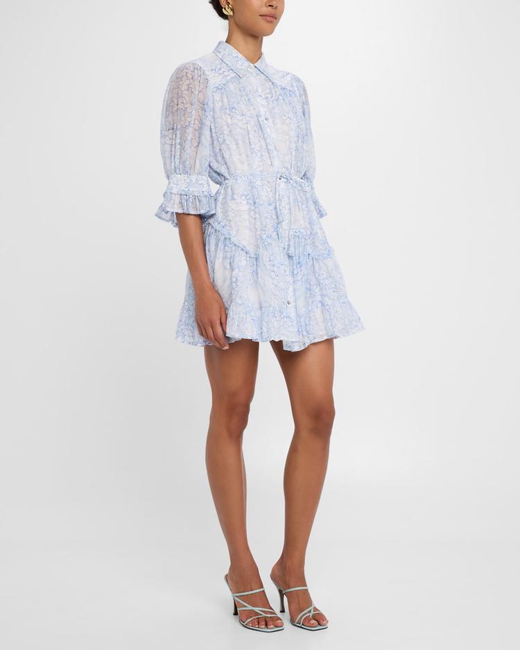 gwendoline floral puff-sleeve ruffled mini dress
