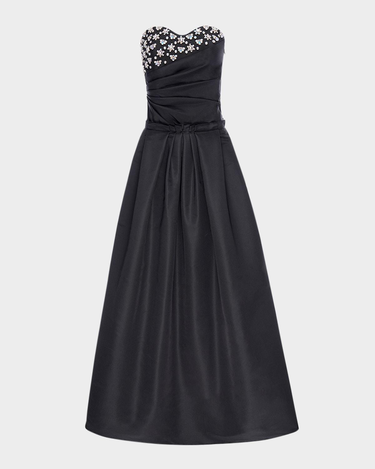 gwyneth crystal draped strapless fit-and-flare gown