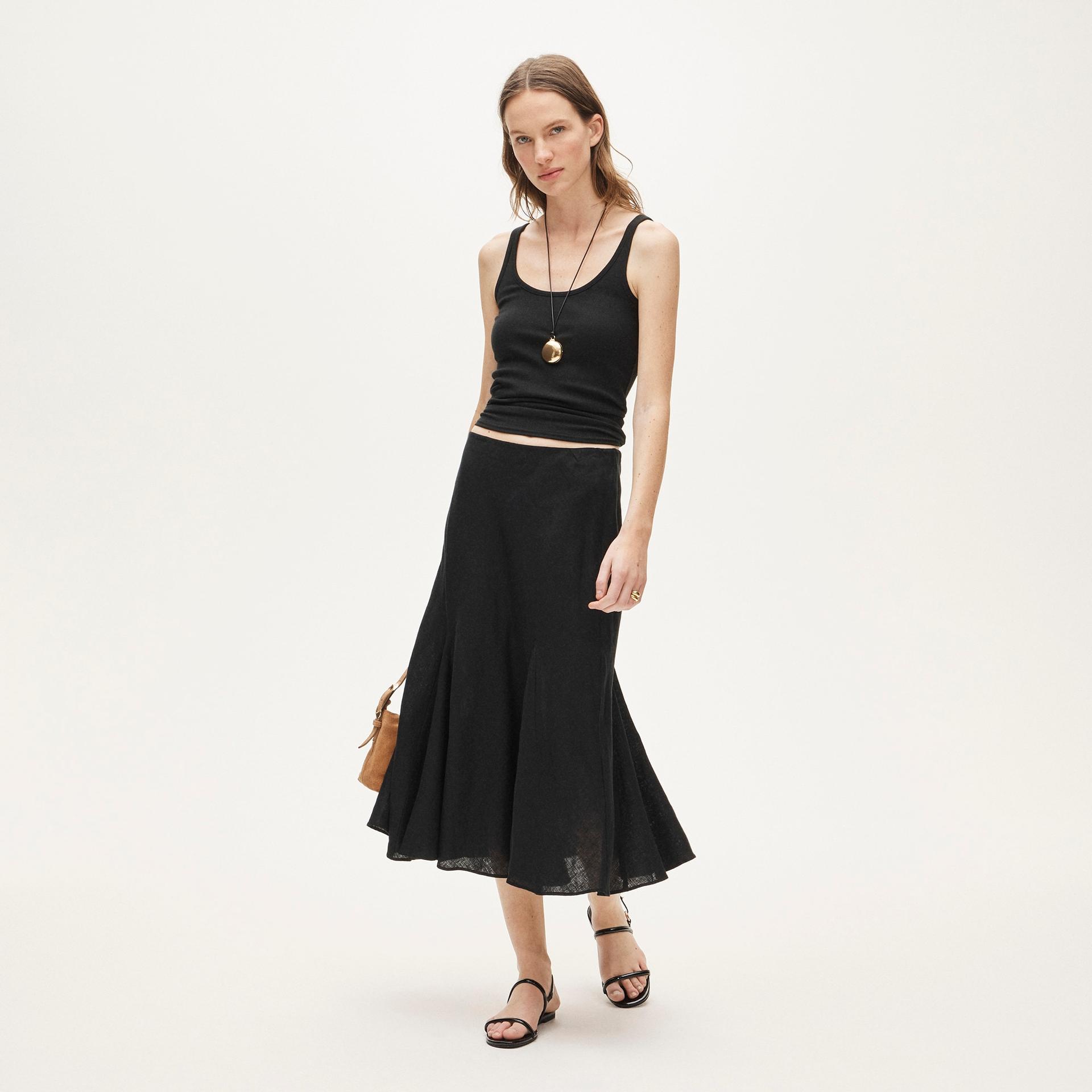 gwyneth flounce-hem slip skirt in linen dot
