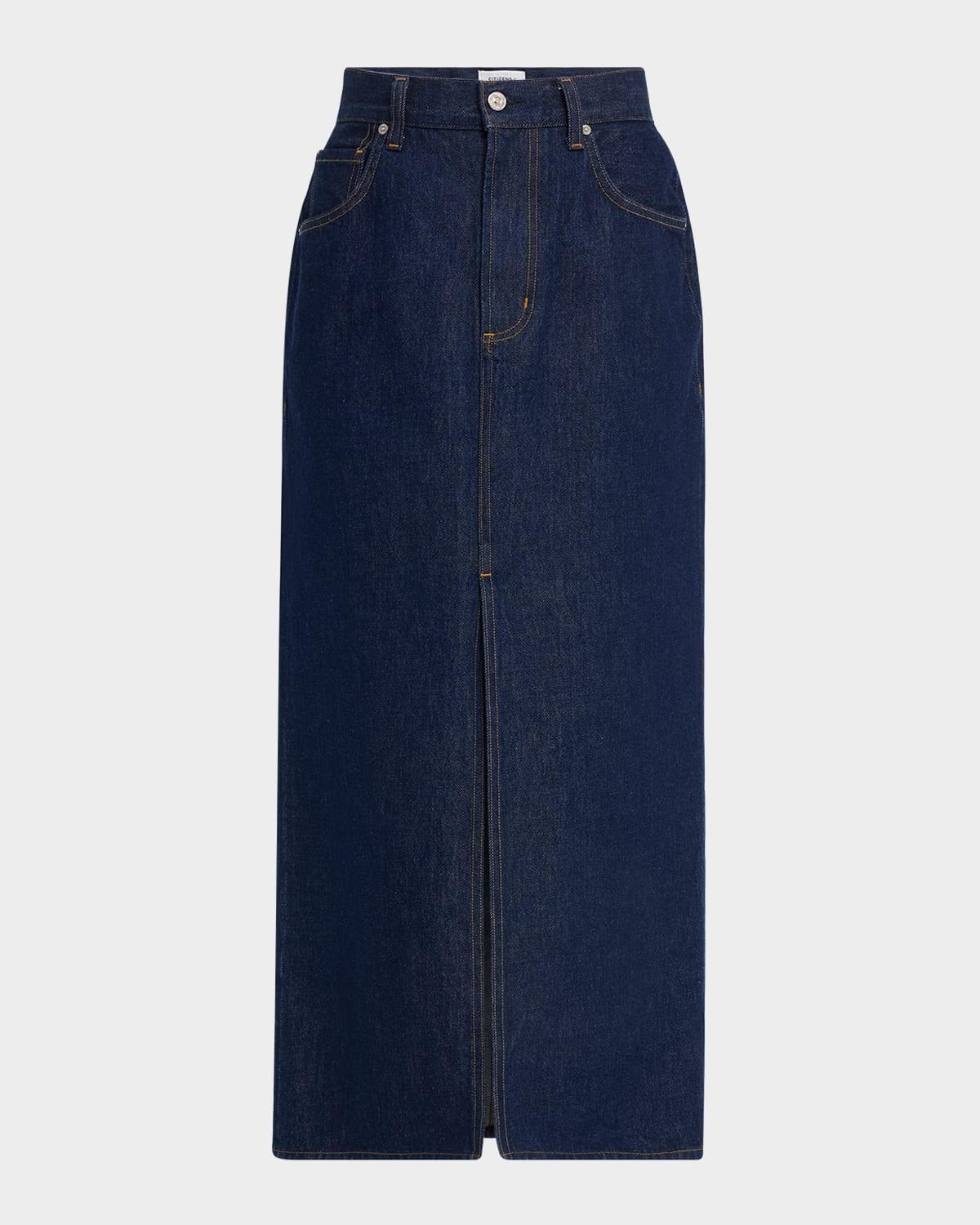 gwynn cotton denim midi pencil skirt
